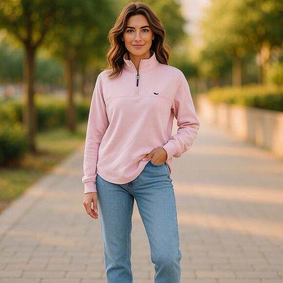 Vineyard Vines Womens Pullover Sz S Light Pink Target Quarter Zip Athletic - Picture 1 of 12